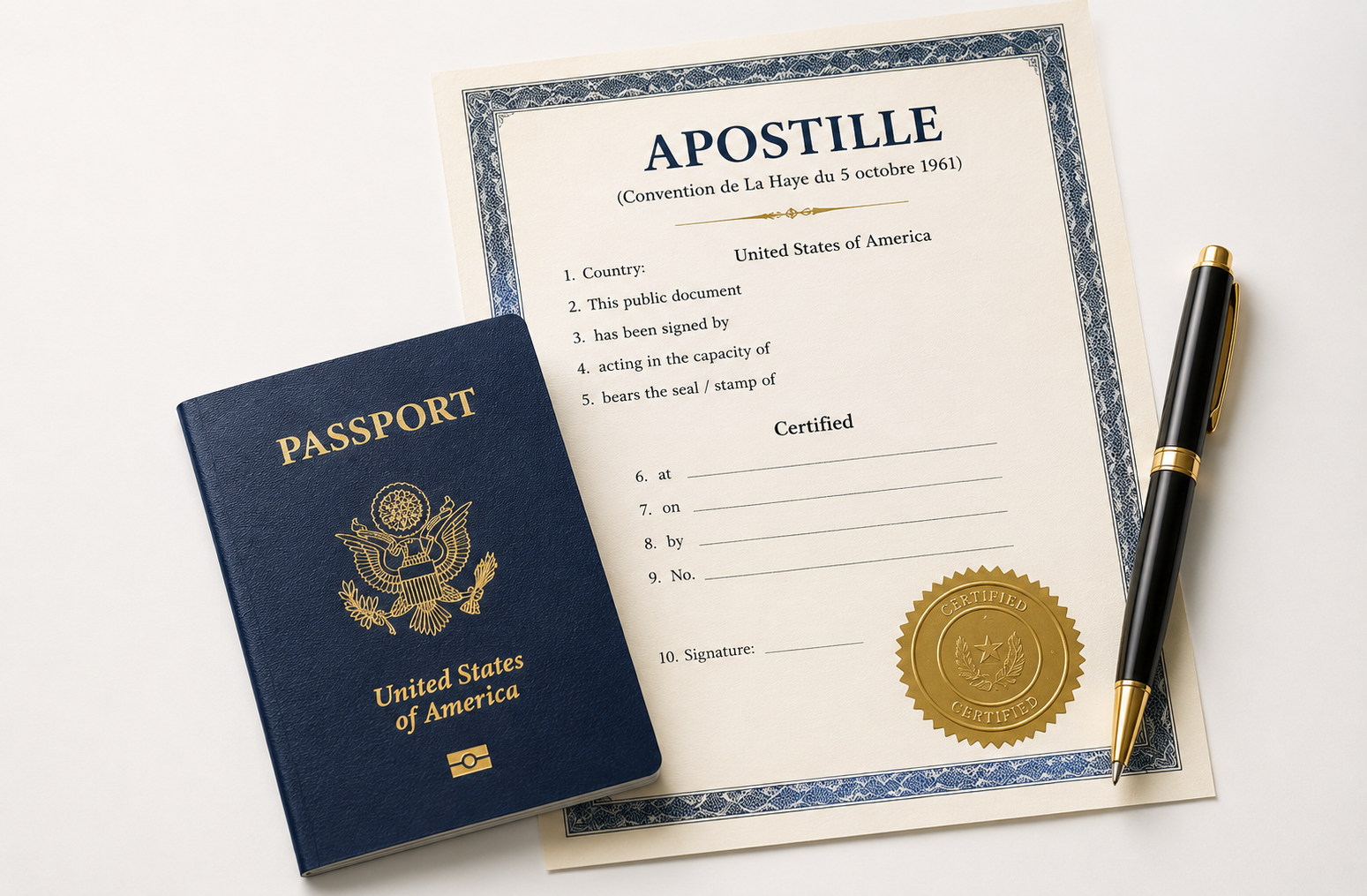 Apostille Logistics document and passport illustration